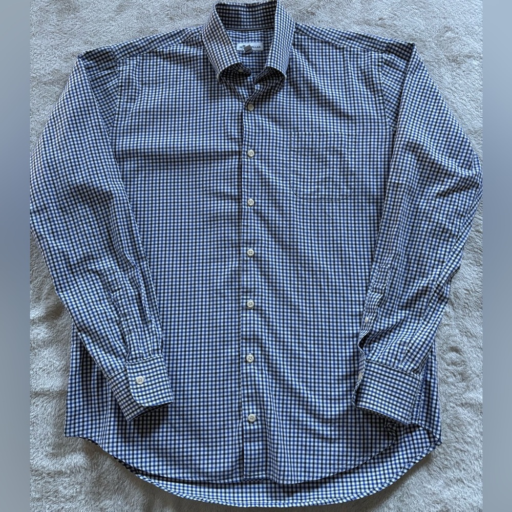 Peter Millar Navy and White Checkered Shirt (L)